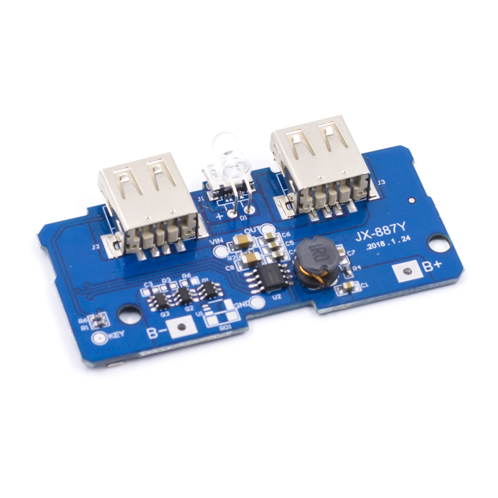 Модуль зарядки JX-887Н со светодиодной индикацией и 2 USB, 3.7-5в 2А